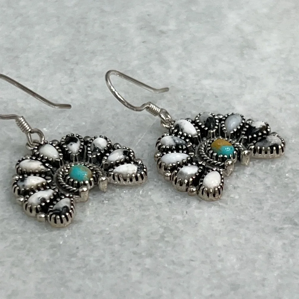 White Buffalo Royston Turquoise Sterling Silver BOHO Earrings
